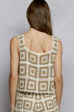 POL Openwork Square Neck Cropped Crochet Tank with Granny Square Weave
