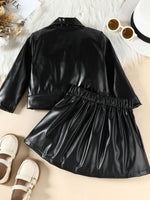 Children's Faux Leather Jacket & Pleated Skirt Set