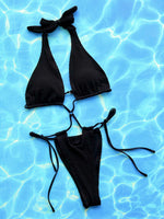 Halter Neck Side Tie One-Piece Swimsuit - Ladyez
