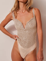 Sequin Wide Strap Bodysuit - Ladyez