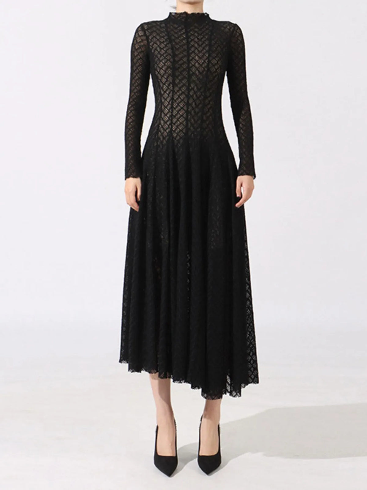 Lace Mock Neck Long Sleeve Dress