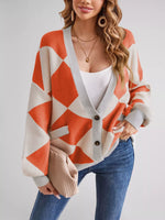 Diamond Pattern Button-Up Knit Cardigan