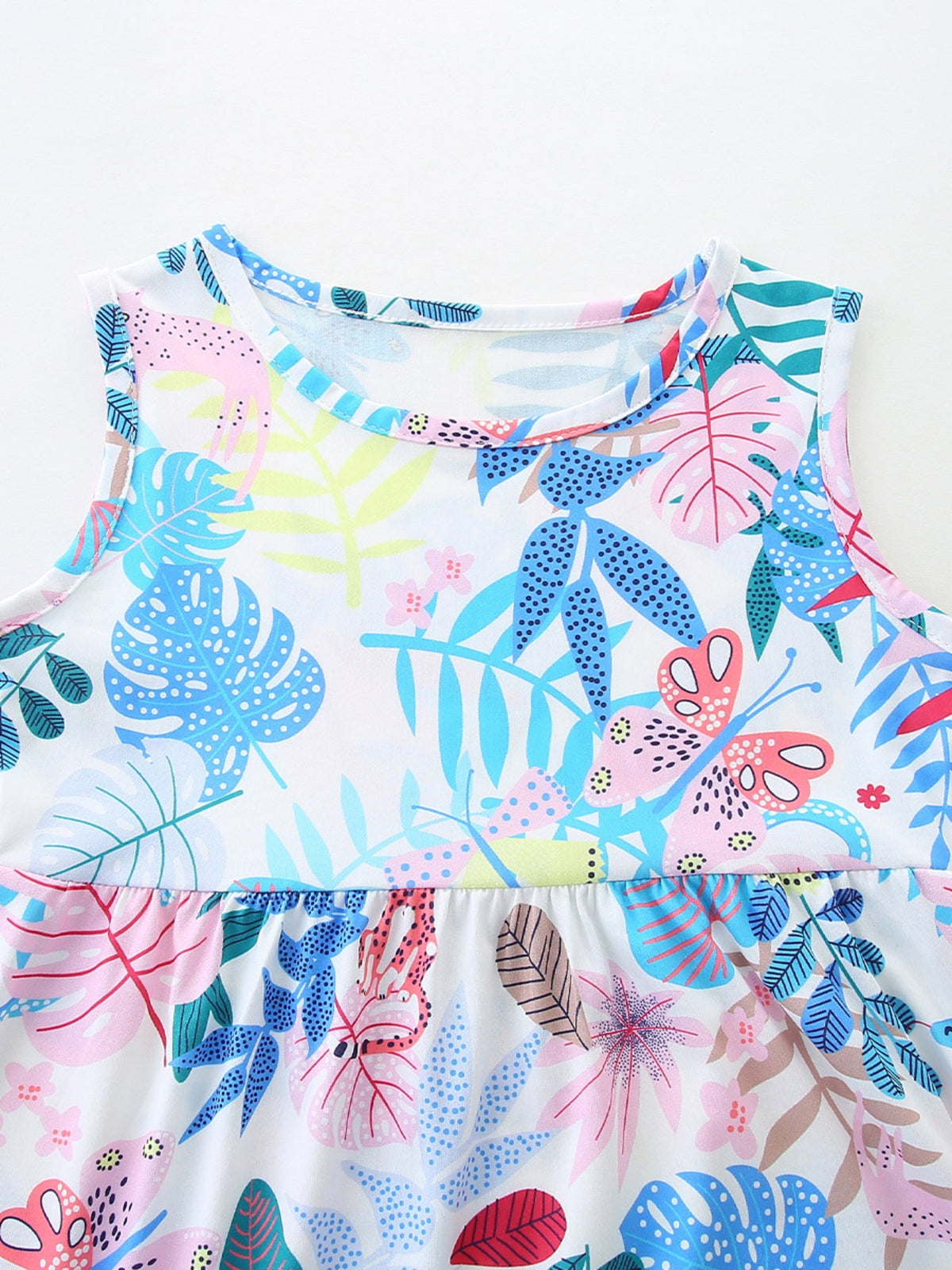 Children‘s Sleeveless Leaf Print Casual Dress