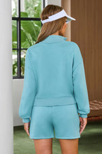 Half Button Sweatshirt and Shorts Active Set - Ladyez