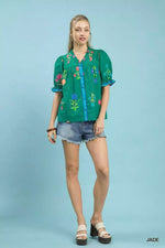 Umgee Petal Parade Print Button-Down Blouse