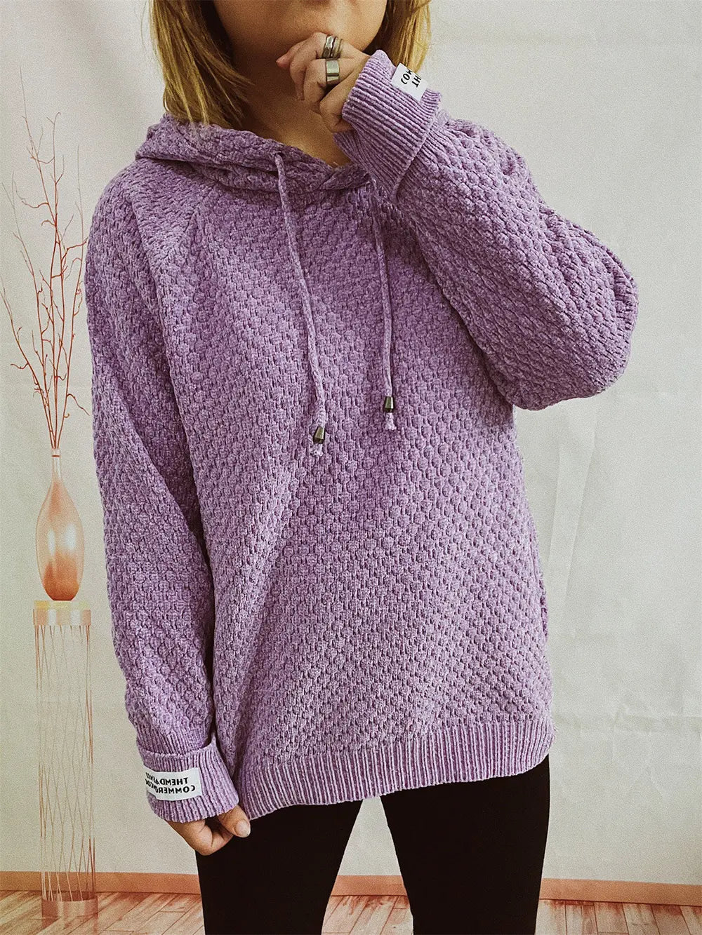 Drawstring Long SleeveHooded Sweater