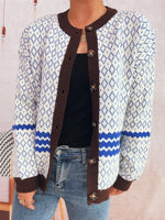 Geometric Pattern Button Up Cardigan