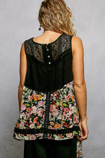 POL Lace Detail Floral V-Neck Tank