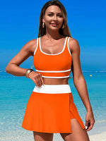 Scoop Neck Top and Skort Swim Set - Ladyez