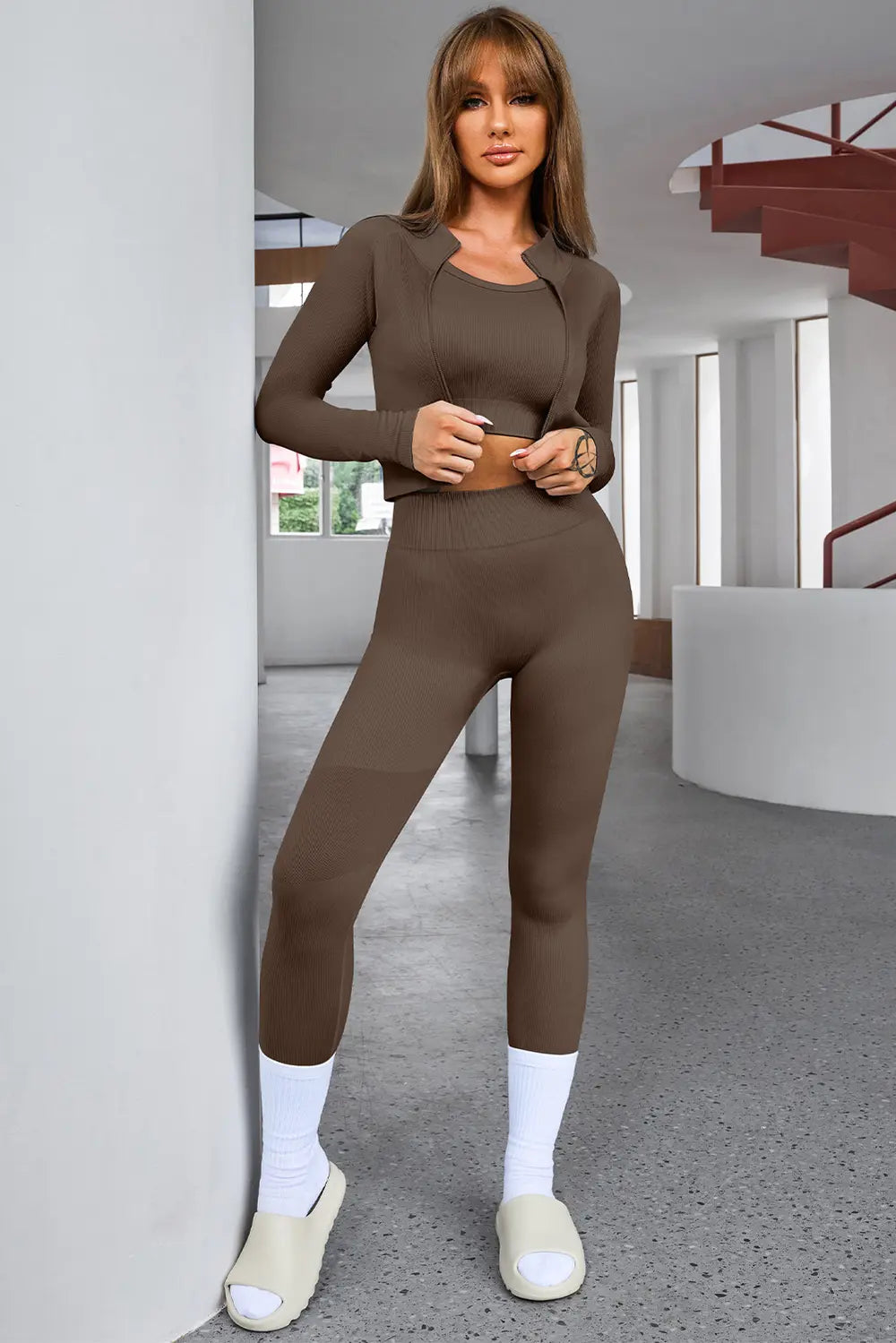 Tank Cropped Active Top and Pants Set - Ladyez