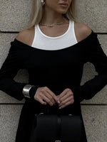 Contrast Long Sleeve Maxi Dress - Ladyez