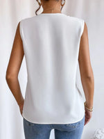 V-Neck Pleated Sleeveless Cami Tank Top - Ladyez