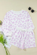 Leopard Long Sleeve Top and Drawstring Shorts Lounge Set - Ladyez