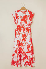 Floral V-Neck Summer Midi Dress