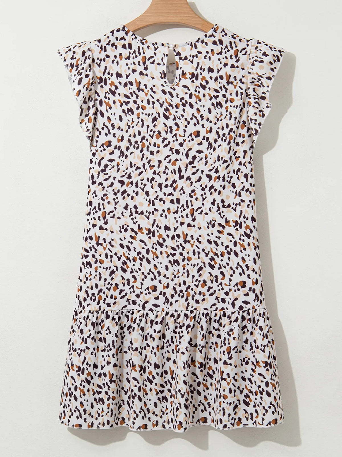 Leopard Ruffled Flutter Sleeve Keyhole Back Mini Dress