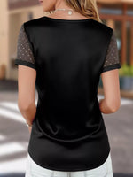 Satin V-Neck Sheer Short Sleeve Top