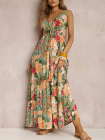 Floral Print Surplice Spaghetti Strap Maxi Dress - Ladyez