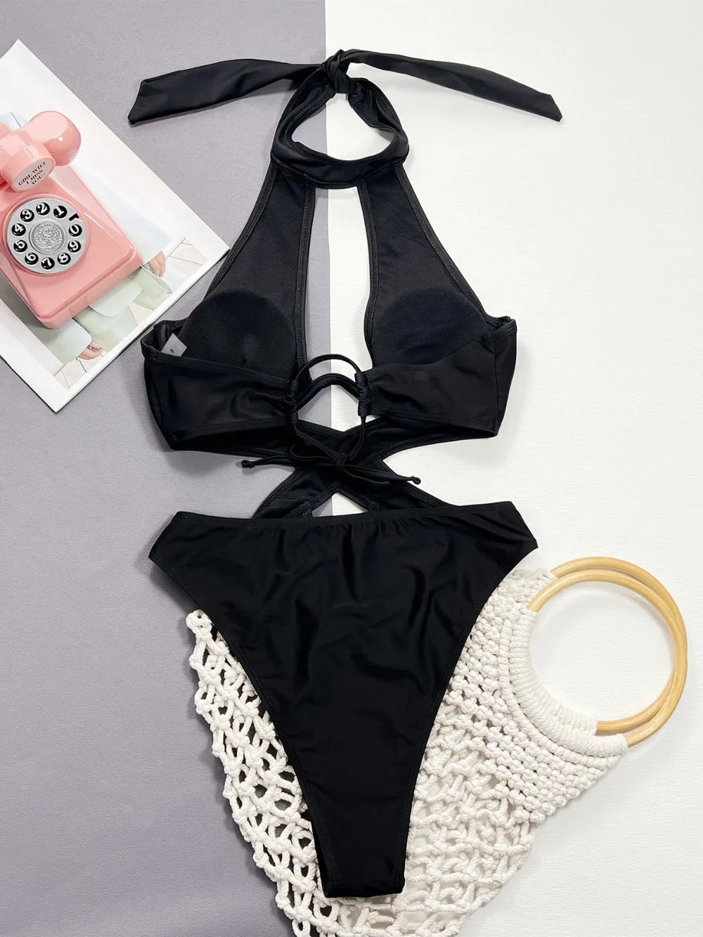 Cutout Halter Neck One-Piece Swimwear - Ladyez