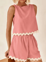 Contrast Trim Round Neck Top and Shorts Set