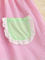 Children's Fruit Embroidered Striped Short Sleeve Dress