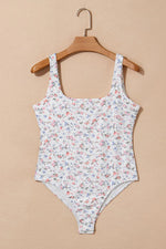 Floral Textured Square Neck Sleeveless Bodysuit - Ladyez