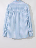 Stripe Shirred Detail Half Placket Collared Long Sleeve Shirt