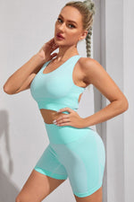 Round Neck Sports Bra and Shorts Set - Ladyez