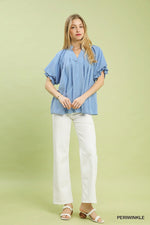 Umgee Linen V-Neck Flutter Sleeve Top