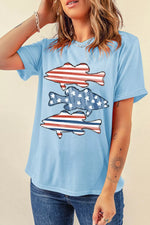 Patriotic Fish Graphic Short Sleeve T-Shirt