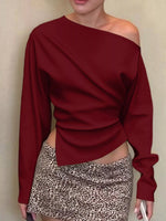 Asymmetrical Off-Shoulder Long Sleeve T-Shirt