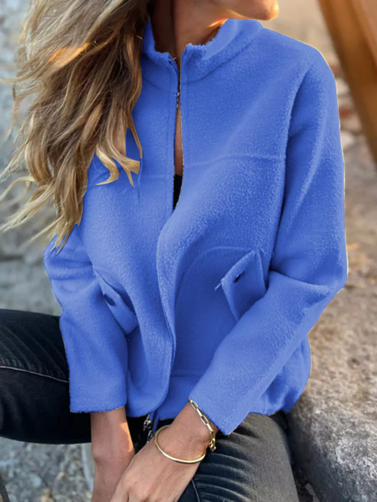Full Size Textured Knit Zip Up Outerwear Plus Size