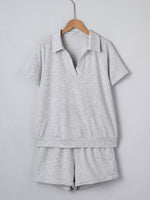 Polo Collar Short Sleeve Top and Shorts Set