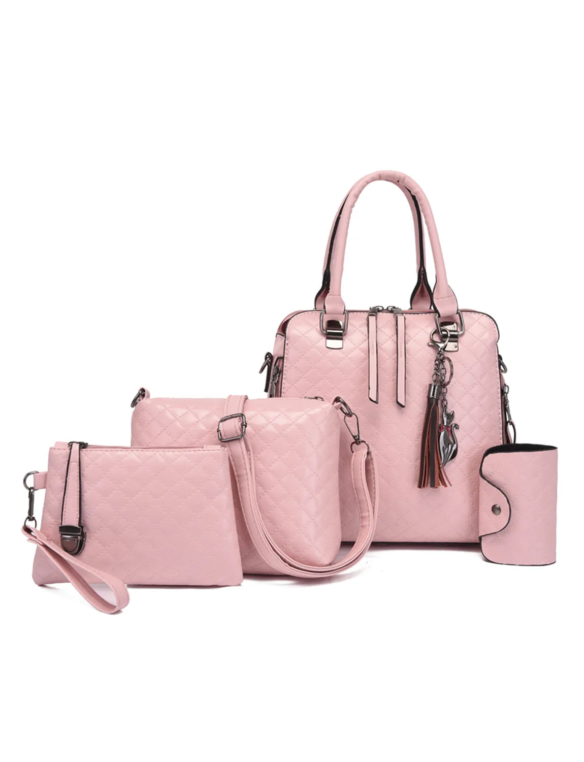 4-Piece PU Leather Bag Set with Tassel Detail - Ladyez