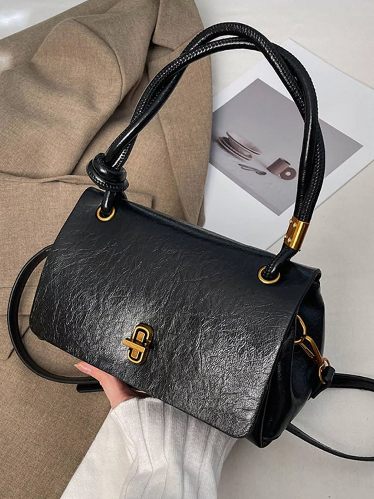 Twisted Handle Flap Crossbody Bag