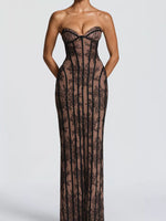 Lace Up Back Strapless Maxi Dress