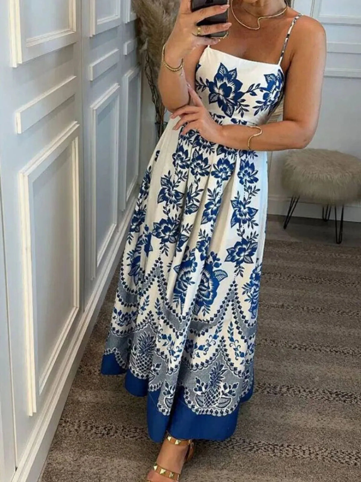 Printed Spaghetti Strap Maxi Dress - Ladyez
