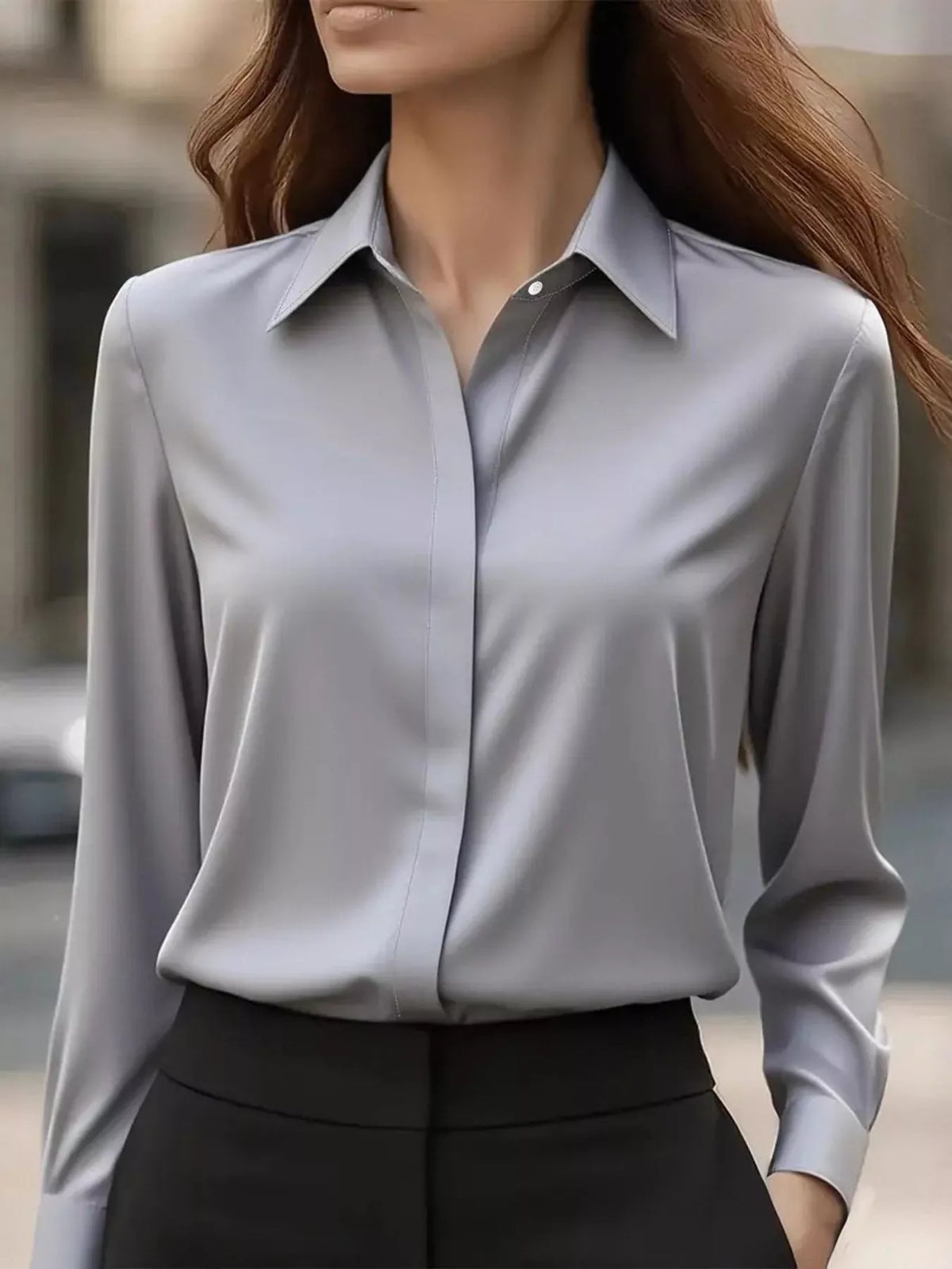 Button Down Collared Neck Long Sleeve Shirt