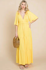 Culture Code Backless Plunge Half Sleeve Tiered Dress - Ladyez