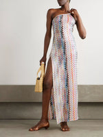 Backless Slit Zigzag Pattern Sleeveless Maxi Dress