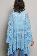 POL Openwork Lightweight Open Front Cardigan with Scalloped Edge