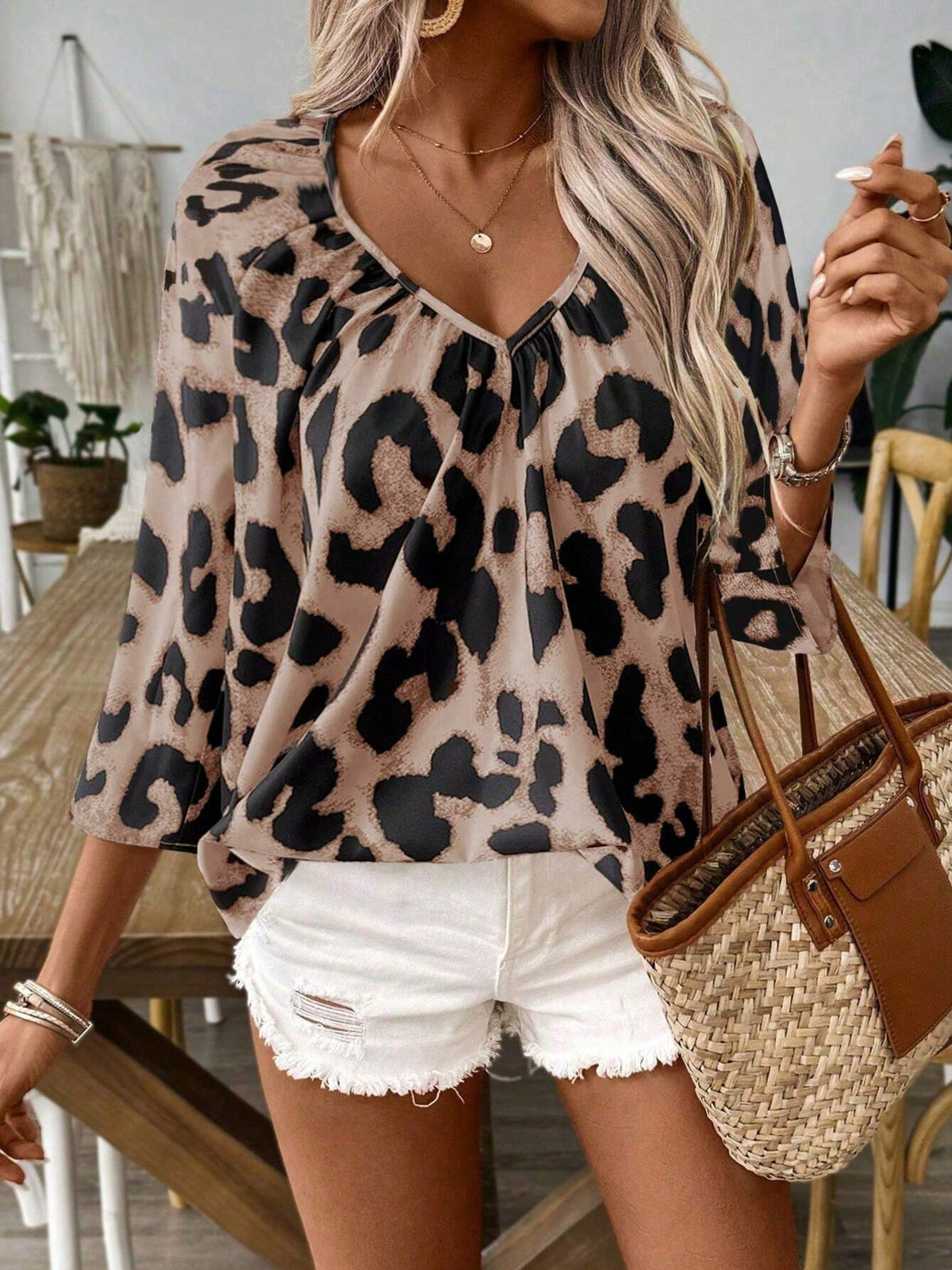 Leopard Print V-Neck Blouse