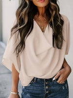 Full Size Ruched Three-Quarter Sleeve Blouse Plus Size