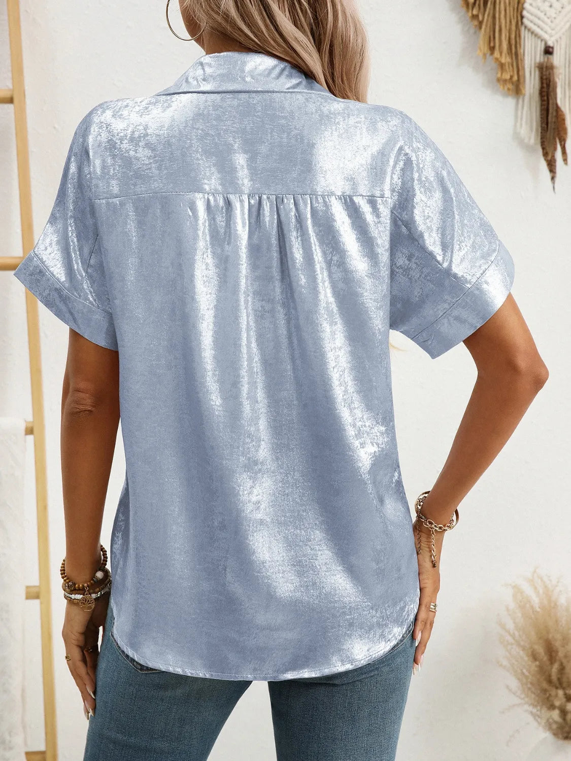 Button Up Short Sleeve Shirt - Ladyez