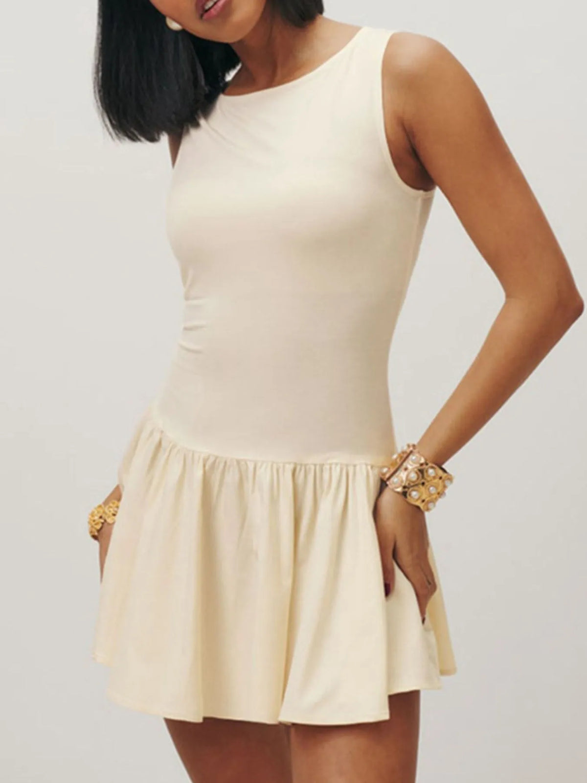 Sleeveless Ruched Mini Tank Dress