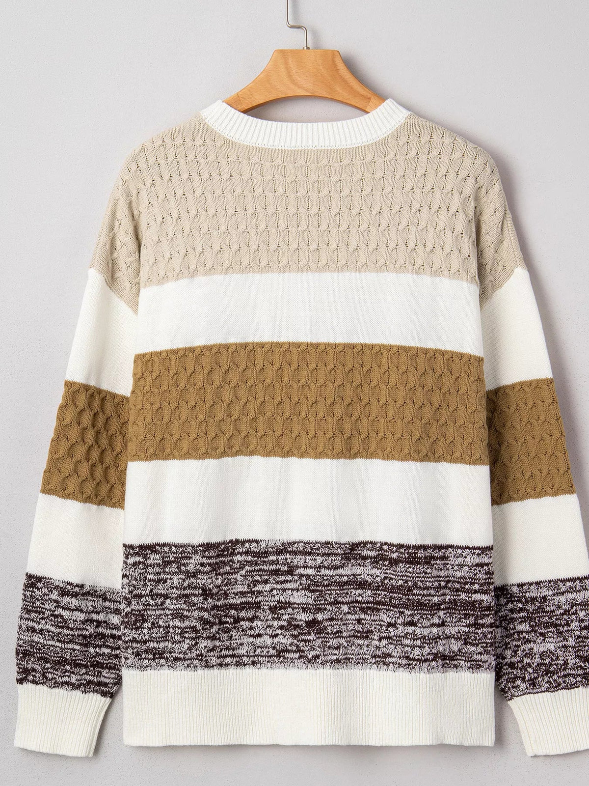 Mixed Texture Knit Striped Color Block Loose Sweater