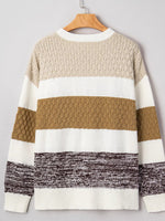 Mixed Texture Knit Striped Color Block Loose Sweater