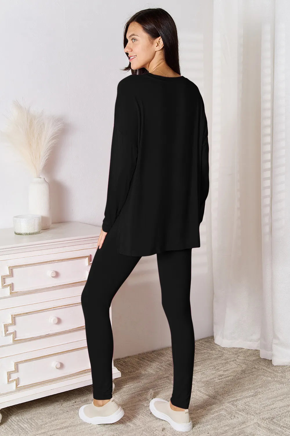 Basic Bae Bamboo Full Size V-Neck Long Sleeve Top and Pants Lounge Set - Ladyez