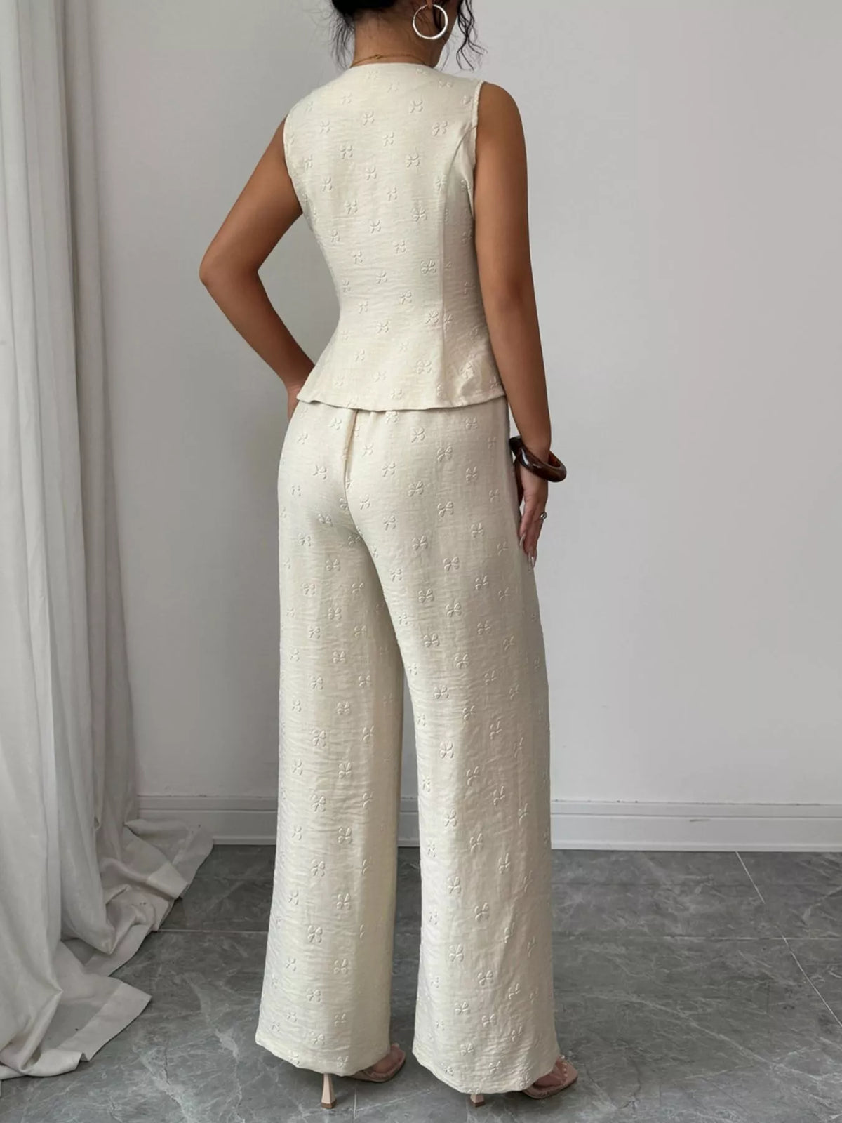 Sleeveless Peplum Top and Wide Leg Pants Set