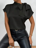 Satin Bow Tie Neck Blouse - Ladyez