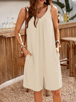 Casual V-Neck Sleeveless Romper with Pockets